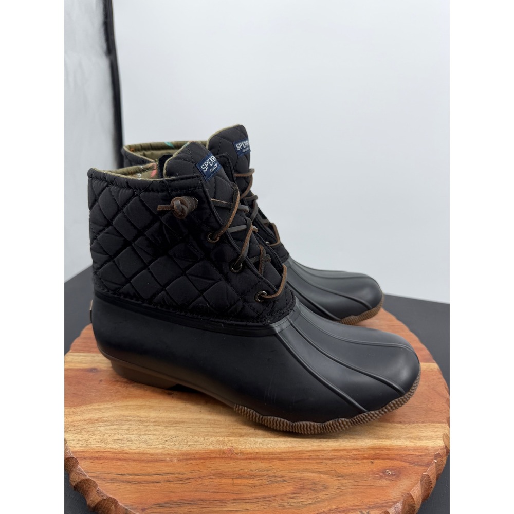 Sperry Saltwater‎ Quilted Duck Boot Women 9 Black Waterproof STS94063